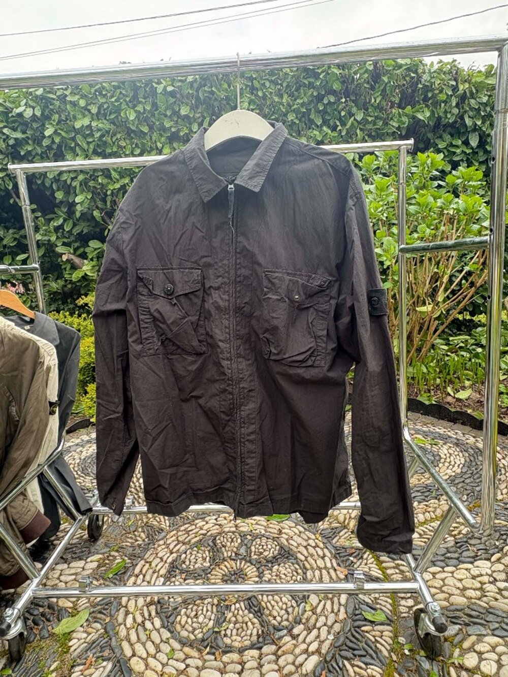 Stone Island Black Ripstop Zip-Up Shirt